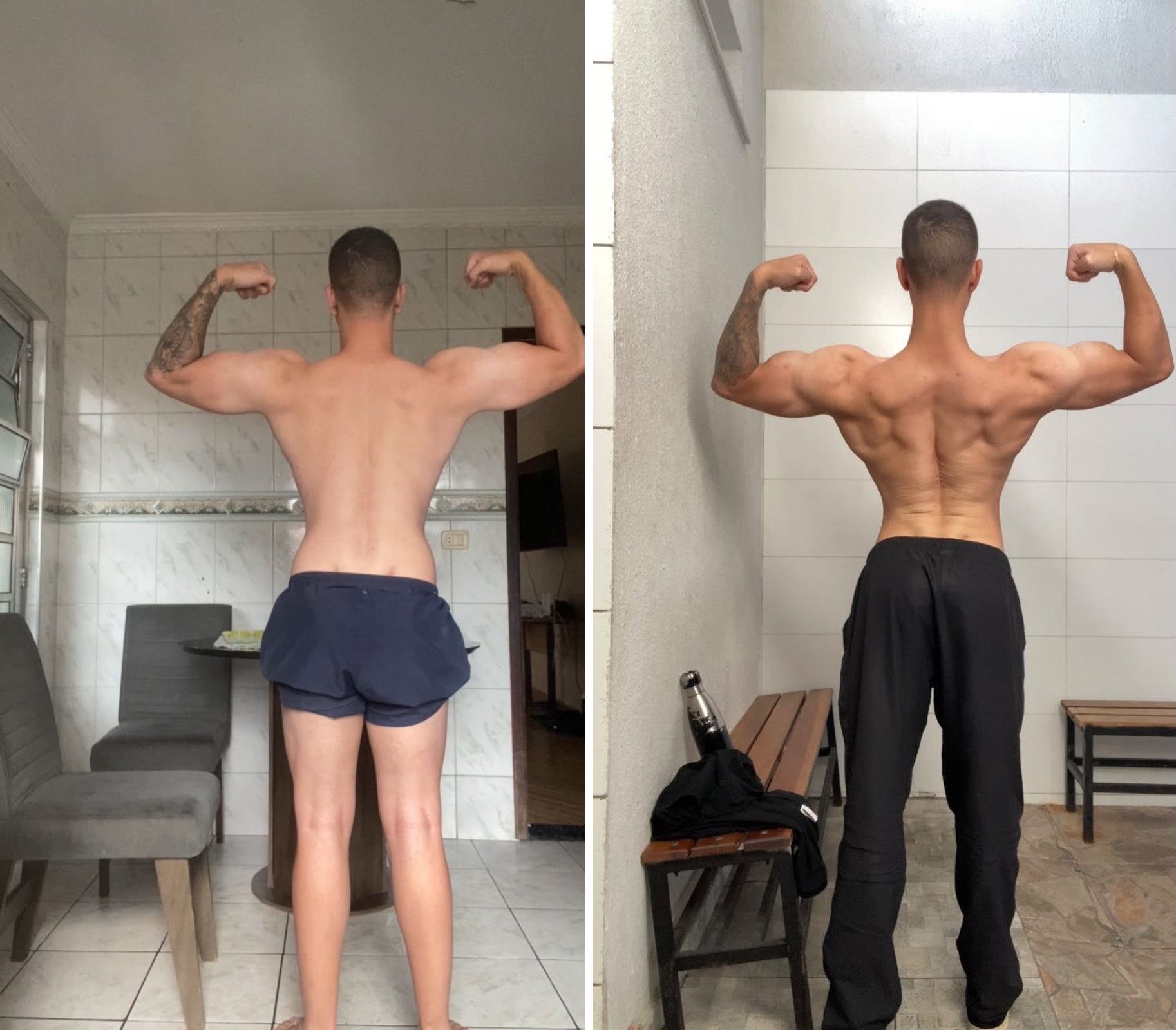 Antes e depois de aluno - evolução de costas